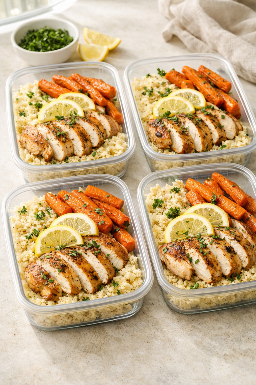 Meal Prep Chicken Couscous with Roasted Carrots