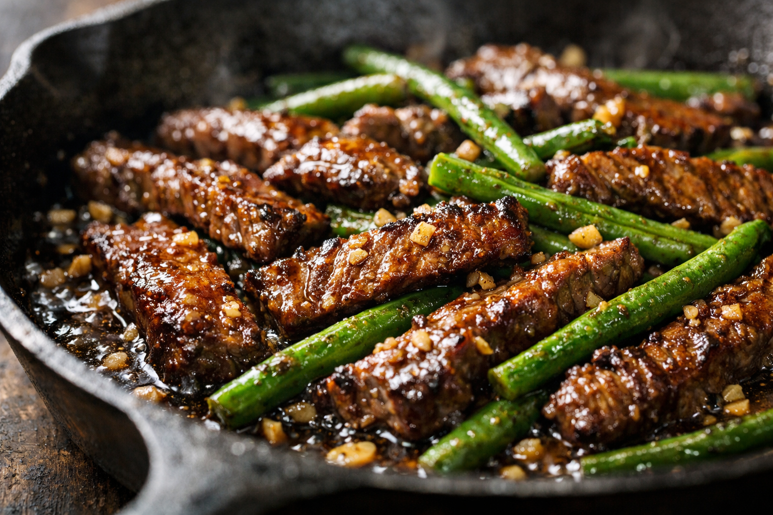 Skillet Garlic Beef with Green Beans (20 Minutes)