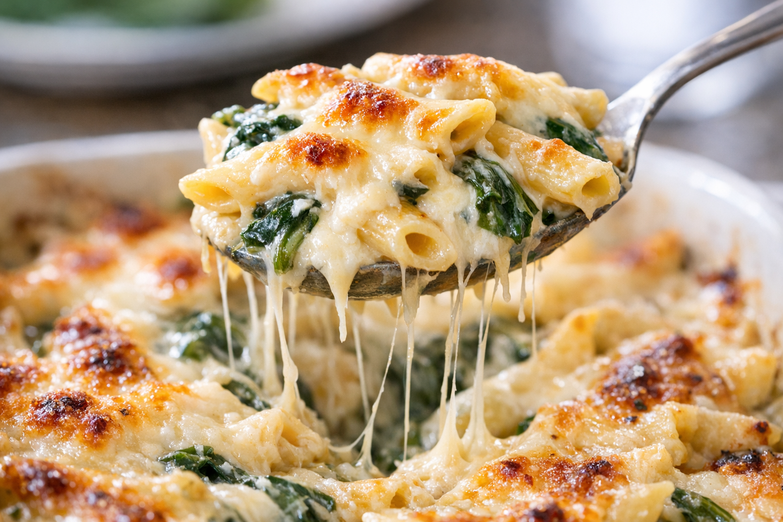 Creamy Baked Penne with Spinach (Easy & Cheesy)