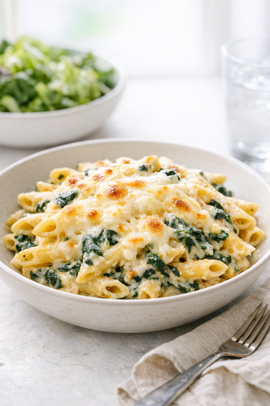 Creamy Baked Penne with Spinach (Easy & Cheesy)