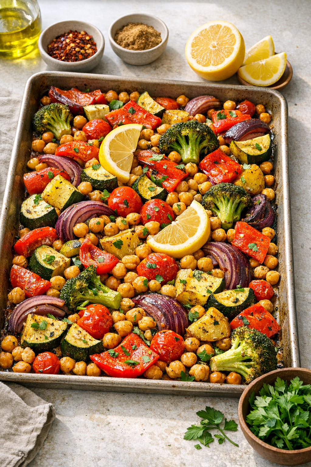 Herb-Roasted Vegetable & Chickpea Tray Bake