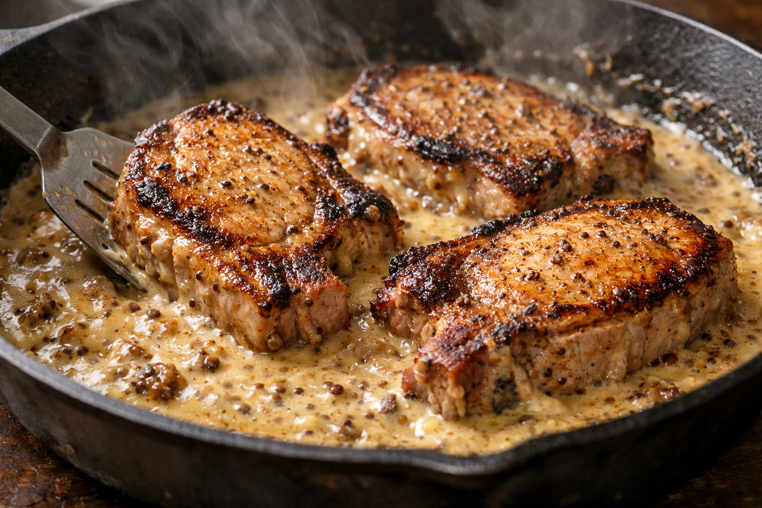 Pan-Seared Pork Chops with Creamy Mustard Sauce