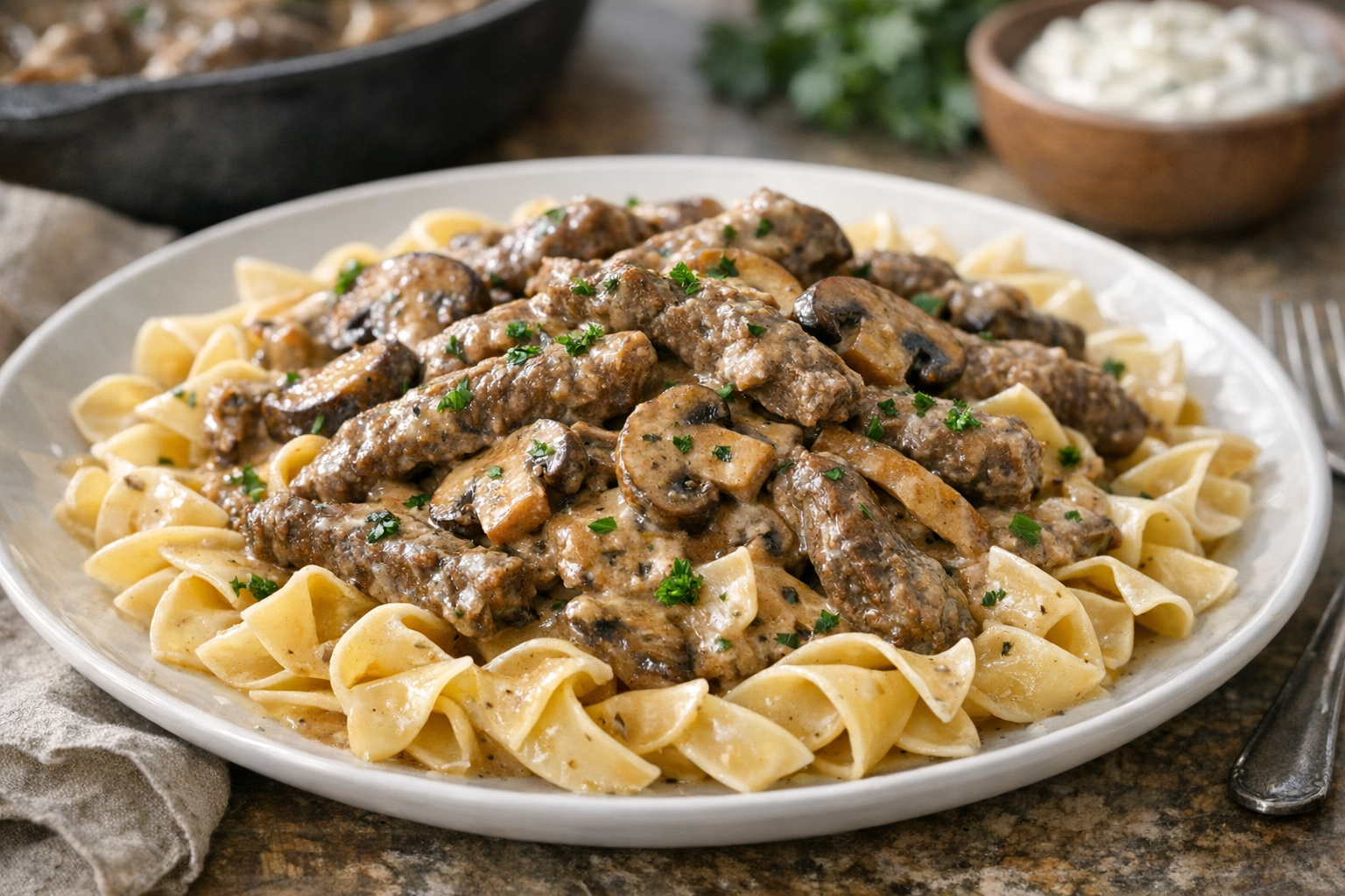 Skillet Beef and Mushroom Stroganoff (Easy, Creamy)