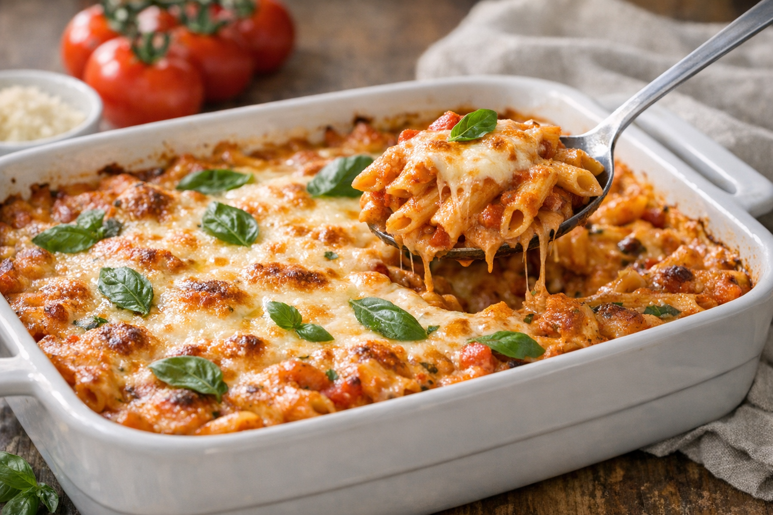 Creamy Tomato Basil Pasta Bake (Easy & Cheesy)