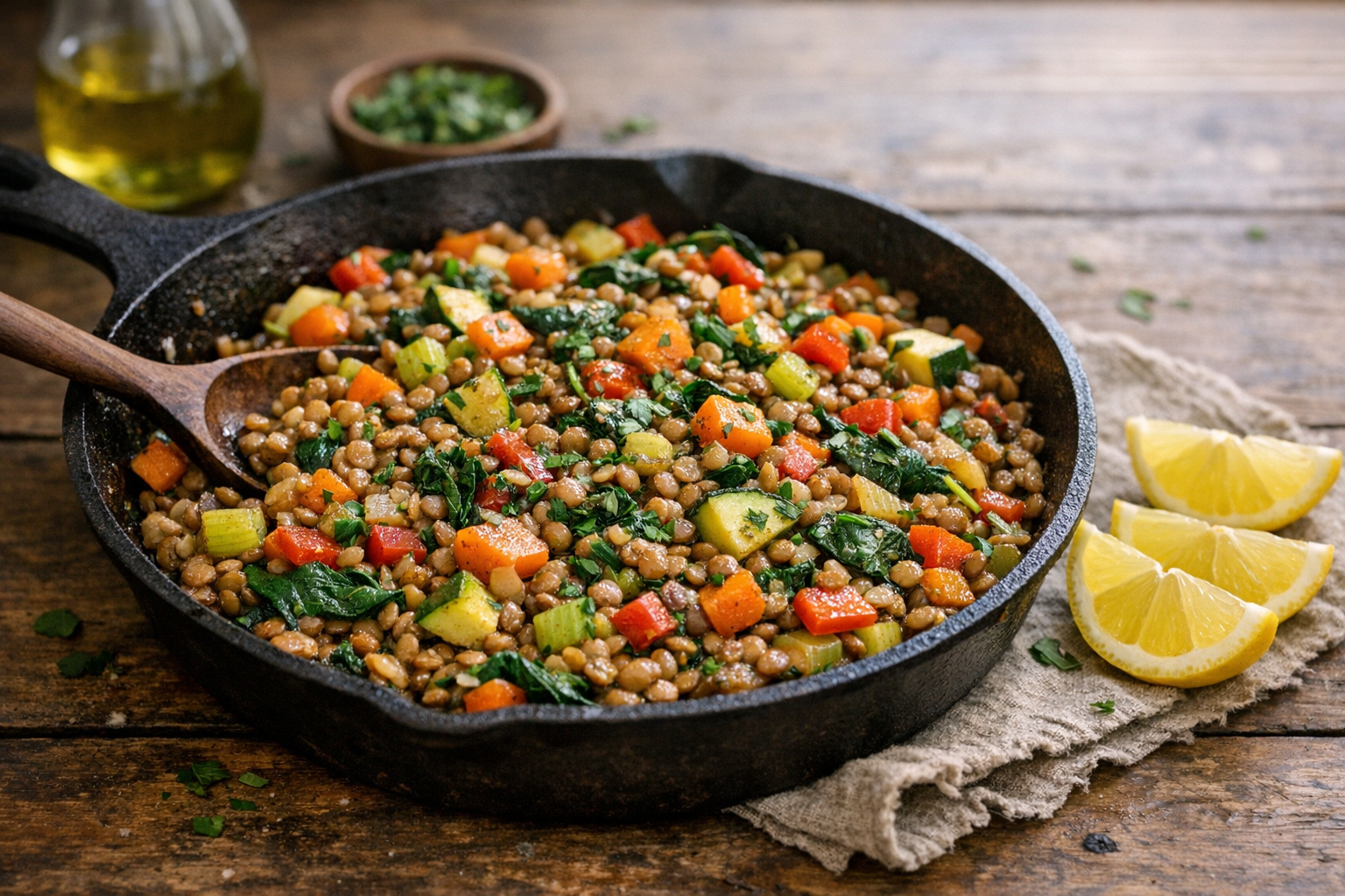 Vegetable Lentil Skillet with Herbs (One Pan)