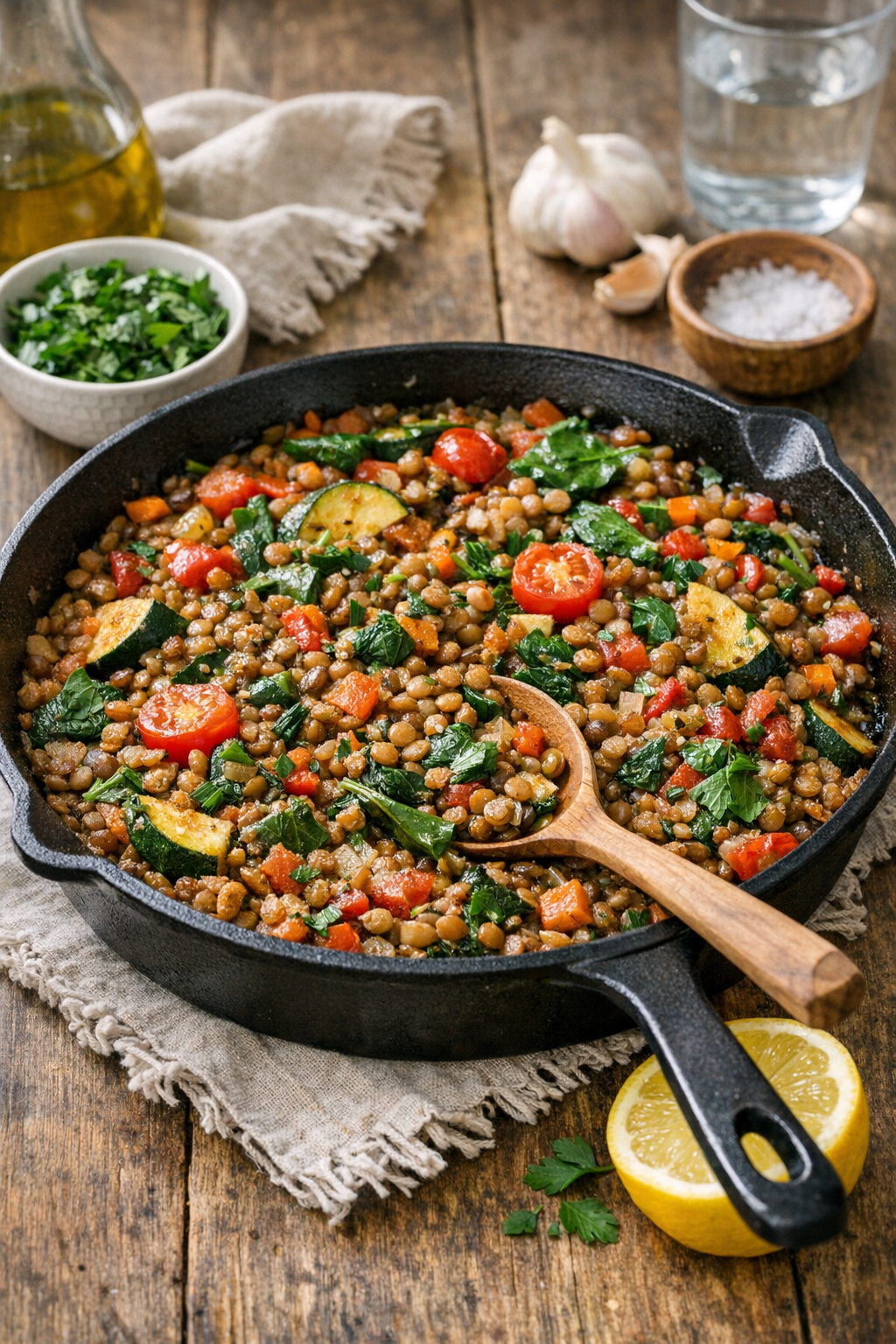 Vegetable Lentil Skillet with Herbs (One Pan)