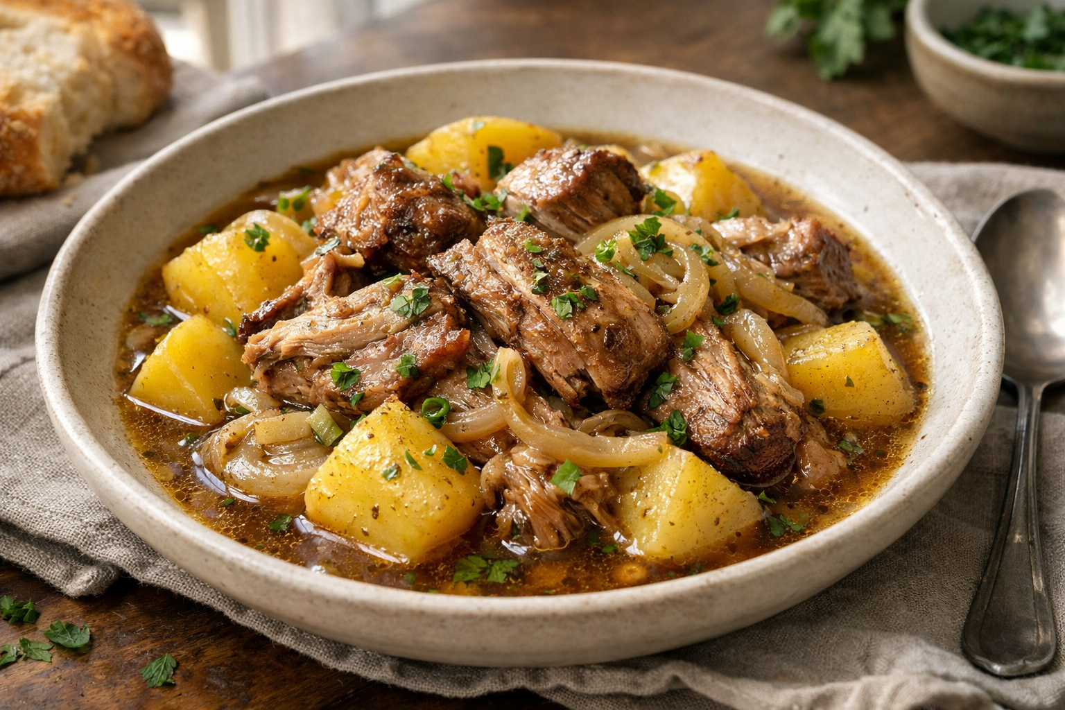 Slow Cooker Pork with Potatoes and Onions