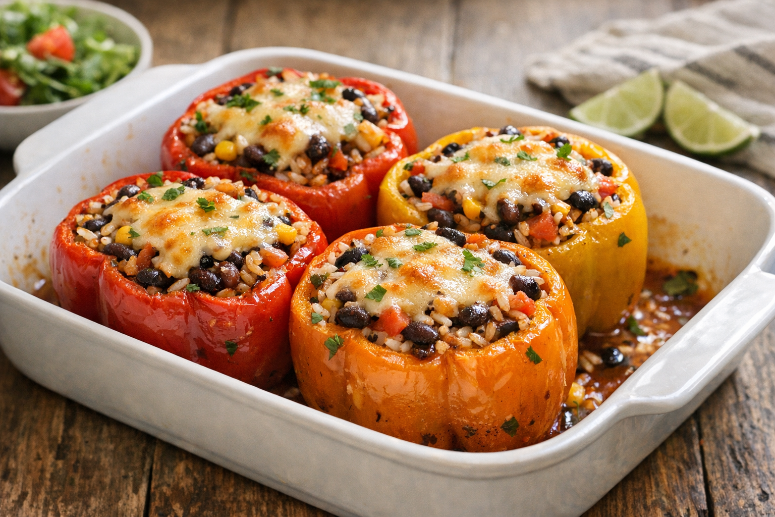Vegetarian Stuffed Peppers with Rice (Easy & Healthy)