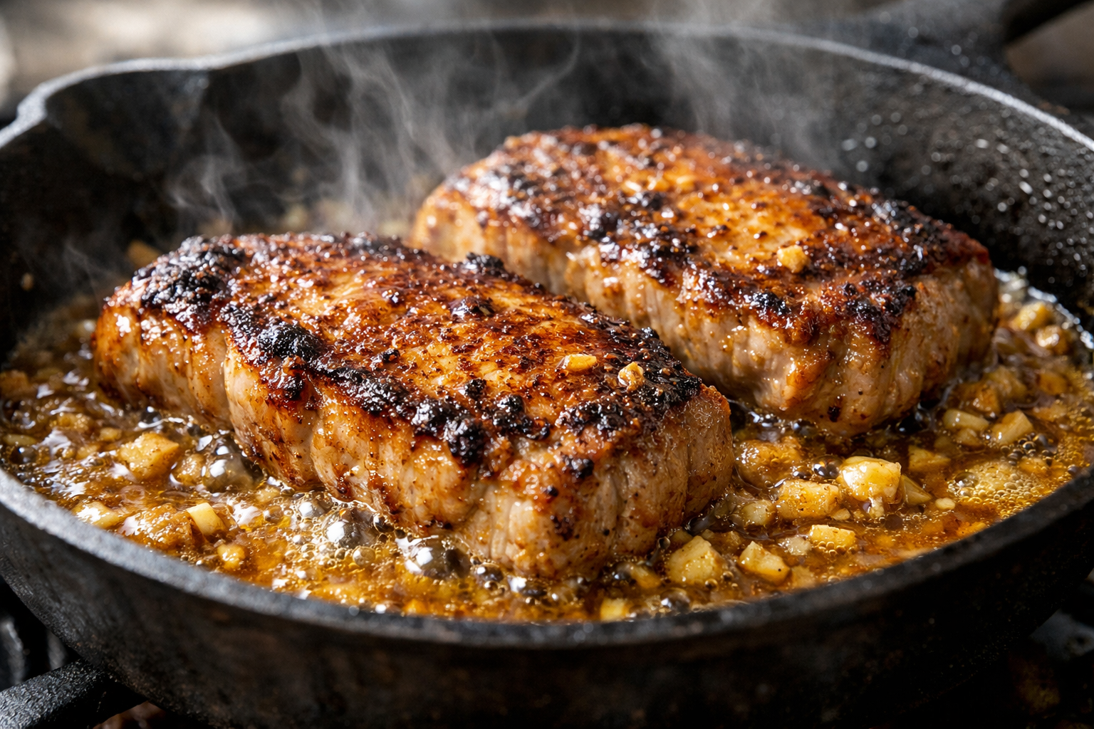 Skillet Honey Mustard Pork with Greens