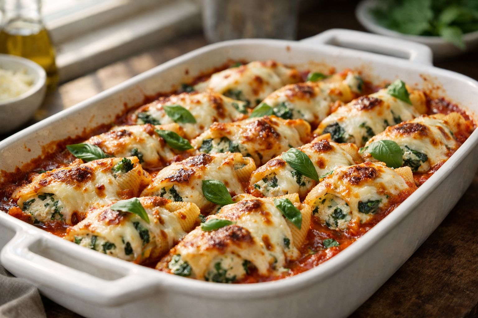 Baked Spinach Ricotta Stuffed Pasta Shells