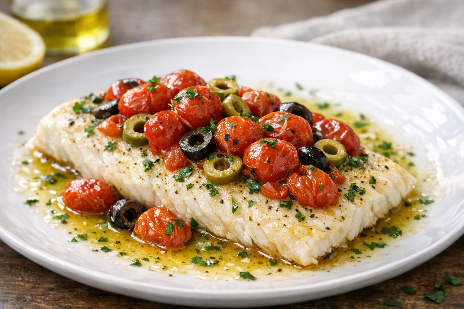Oven-Roasted Fish with Tomatoes and Olives