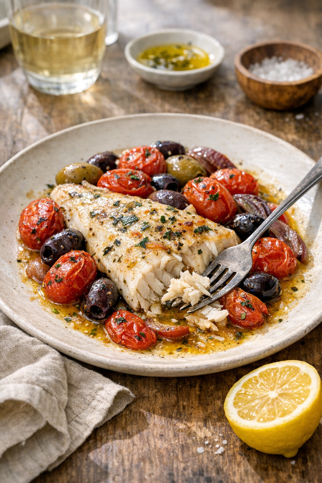 Oven-Roasted Fish with Tomatoes and Olives